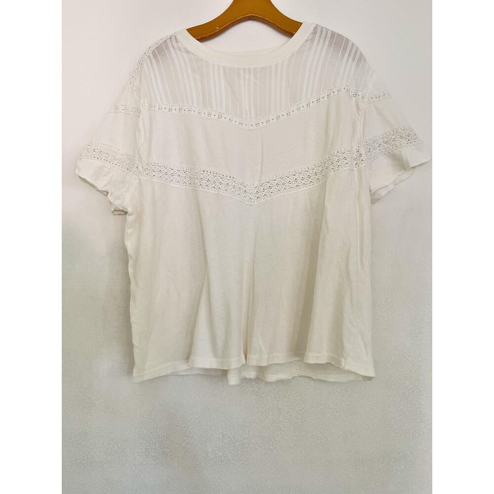 We The Free Shirt Womens M White Crew Neck Short Sleeve Sheer Crochet Lace Top - Picture 2 of 13